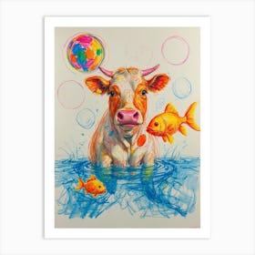 Cow In The Water Art Print