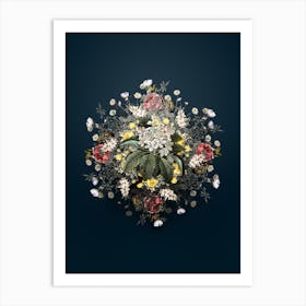 Vintage Shipova Flower Wreath on Teal Blue n.1527 Art Print