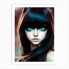 I spy with my cat eye - Digital Cat Girl Portrait Art Print