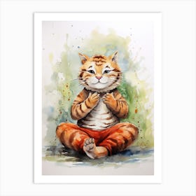 Tiger Illustration Practicing Yoga Watercolour 1 Art Print