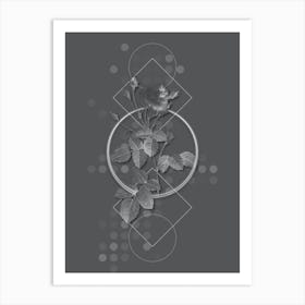 Vintage Provence Rose Botanical with Line Motif and Dot Pattern in Ghost Gray n.0101 Art Print