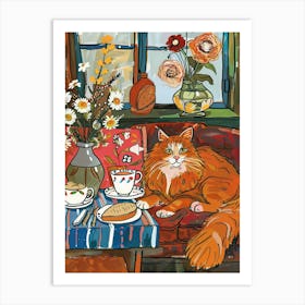 Tea Time With A Maine Coon Cat 2 Art Print