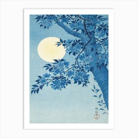 Moonlight Over A Cherry Tree, Vintage Japanese Art Art Print