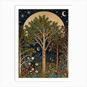 Tree In The Moonlight Style William Morris Art Print