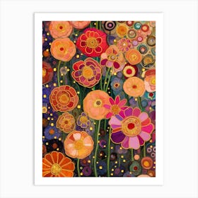 Flowers in the Night. Gustav Klimt Style Art Print