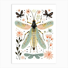 Colourful Insect Illustration Grasshopper 9 Art Print