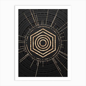 Geometric Glyph Symbol in Gold with Radial Array Lines on Dark Gray n.0157 Art Print