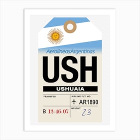 Ushuaia (USH) Argentina Vintage Airline Luggage Tag Art Print