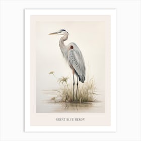 Vintage Bird Drawing Great Blue Heron 3 Poster Art Print