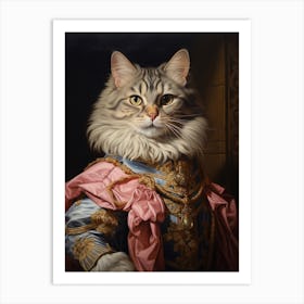 Royal Cat In Blue Rococo Style 2 Art Print
