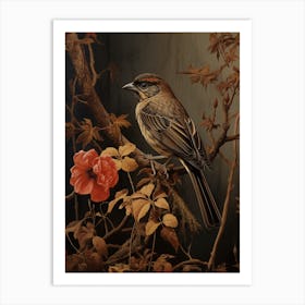 Dark And Moody Botanical Sparrow 3 Art Print