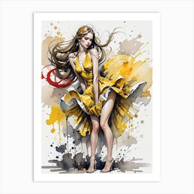 Girl In A Yellow Dress Art Print