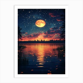 Full Moon Over Lake 11 Art Print