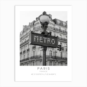 Paris Eiffel Tower Black And White Coordinates Art Print