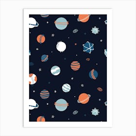 Scattered Planets, Stars, and Galaxies Multicolor on Black Art Print