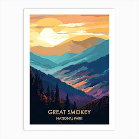 Great Smokey National Park Travel Poster Illustration Style 1 Art Print