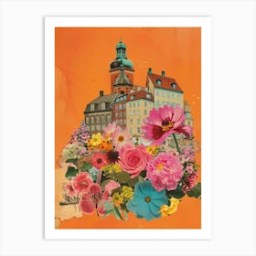 Copenhagen   Floral Retro Collage Style 1 Art Print