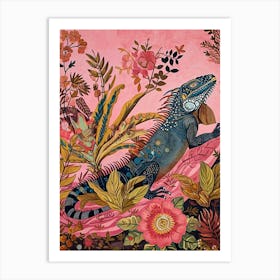 Floral Animal Painting Iguana 3 Art Print