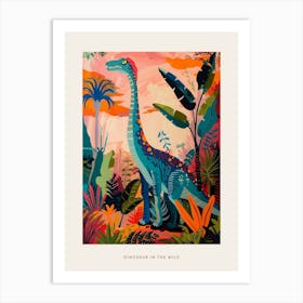 Colourful Dinosaur In The Leaves Painting 1 Poster Art Print