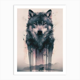 Wolf Double Exposure 1 Art Print