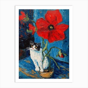 Still Life Of Anemone With A Cat 2 Art Print