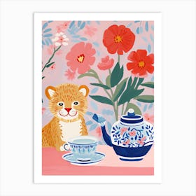 Animals Having Tea   Lion 4 Art Print
