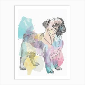 Pug Dog Pastel Line Illustration  2 Art Print