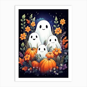 Cute Bedsheet Ghost, Botanical Halloween Watercolour 83 Art Print