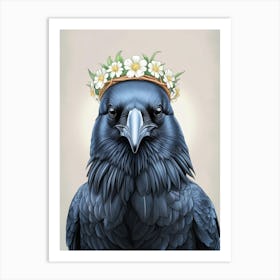 Crow with the flowers on the head Art Print