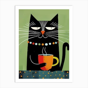 Cat With A Cup Of Coffee Art Print