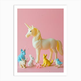 Toy Unicorn With Toy Woodland Friends Pastel 2 Art Print