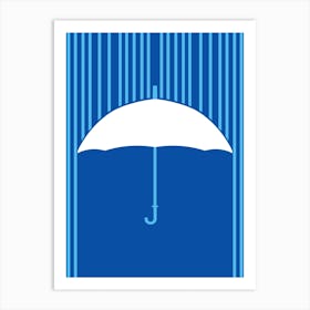 Umbrella On A Blue Background Art Print