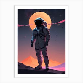 Low Poly Astronaut Minimalist Sunset (8) Art Print