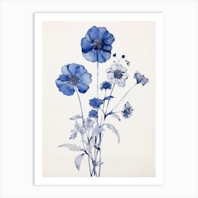 Blue Botanical Everlasting Flower 1 Art Print