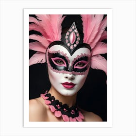 A Woman In A Carnival Mask, Pink And Black (33) Art Print