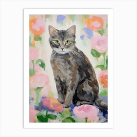 A Scottish Fold Blue Cat Painting, Impressionist Painting 3 Art Print