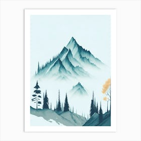 Mountain And Forest In Minimalist Watercolor Vertical Composition 85 Art Print