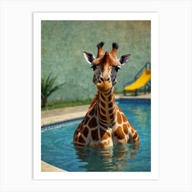 Giraffe In The Pool 1 Art Print