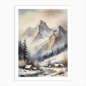 Vintage Muted Winter Mountain Landscape (25) Art Print
