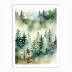 Appalachian Mountains of Misty Pines Watercolor Print of Evergreen Forest..130 Art Print