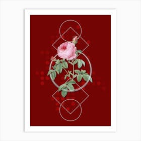 Vintage Provence Rose Bloom Botanical with Geometric Line Motif and Dot Pattern n.0037 Art Print