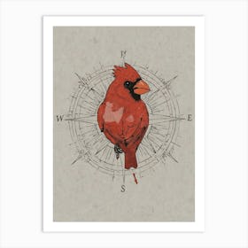 Cardinal Bird On Compass Art Print