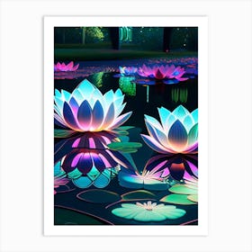 Lotus Flowers In Park Holographic 5 Art Print