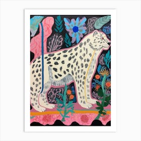 Maximalist Animal Painting Snow Leopard 1 Art Print