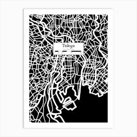 Tokyo (Japan) City Map — Hand-drawn map, vector black map Art Print