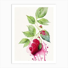 Red Raspberry Herb Minimalist Watercolour 2 Art Print
