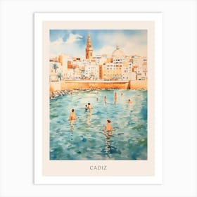 Swimming In Cadiz Spain Watercolour Poster Art Print
