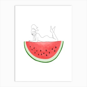 Watermelon Girl Line Art Print