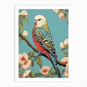 Vintage Bird Linocut Budgerigar 1 Art Print