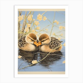 Ducklings Japanese Woodblock Style 7 Art Print